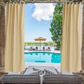 Outdoor Privacy Waterproof Fabric Mildew Resistant Tab Top Window Curtain 50 W X 120 L Beige (Option: 50x120)