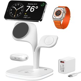 5-in-1 Magnetic Real Wireless Desktop Fast Charging Station For Multiple Devices (Color: White)