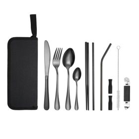 Portable Picnic Knife and Fork Tool With Storage Bag for Outdoor (Type: Style B, Color: Black)