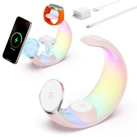 4-in-1 Crescent Magnetic Wireless Charger Stand For Multiple Devices NO Plug (Color: Pink)